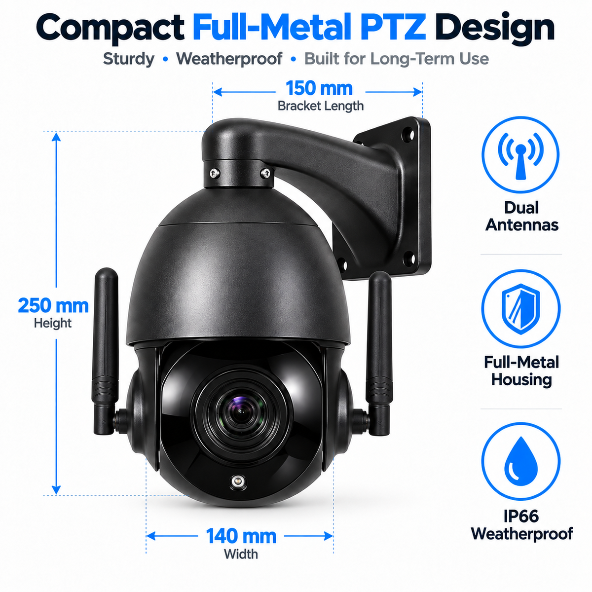 JideTech 8MP 20X WiFi PTZ IP Camera with ONVIF 2.4, RTSP, RTMP, AI Detection & Optional Absolute Positioning – P2