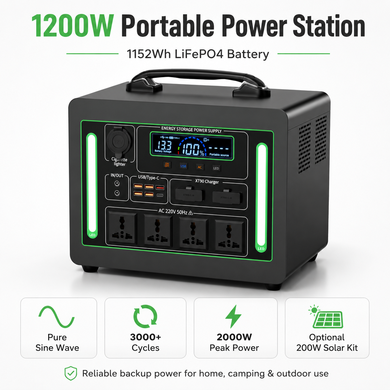 1200W Portable Power Station – 1152Wh LiFePO4 Solar Generator