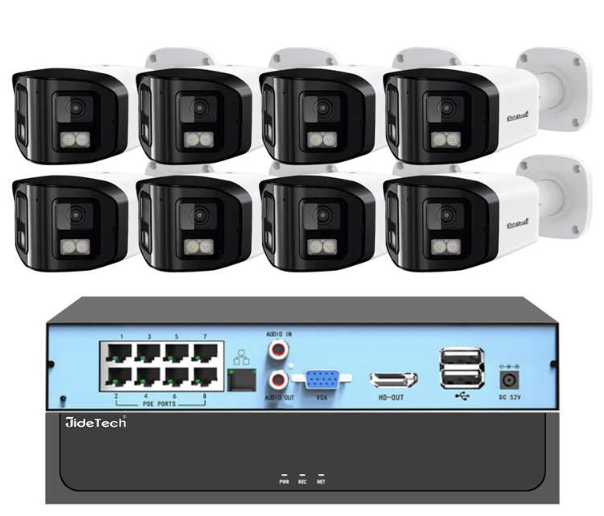 JideTech Professional Dual-Lens camera PoE NVR Kits (NK7-8H-4MPDL)