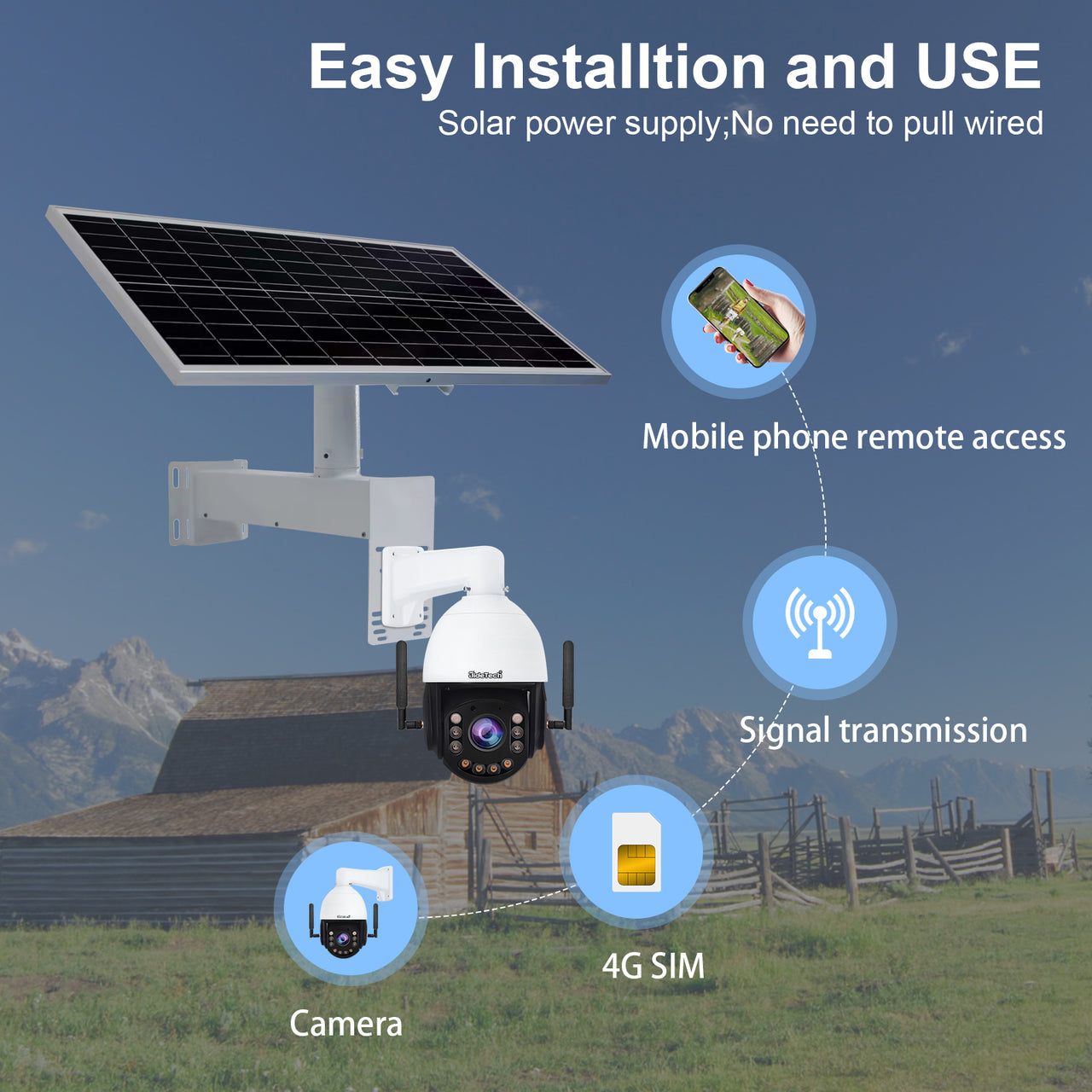 JideTech 2MP/5MP/8MP 20X 4G Solar Powered Camera(P10-20X-8MP4G)