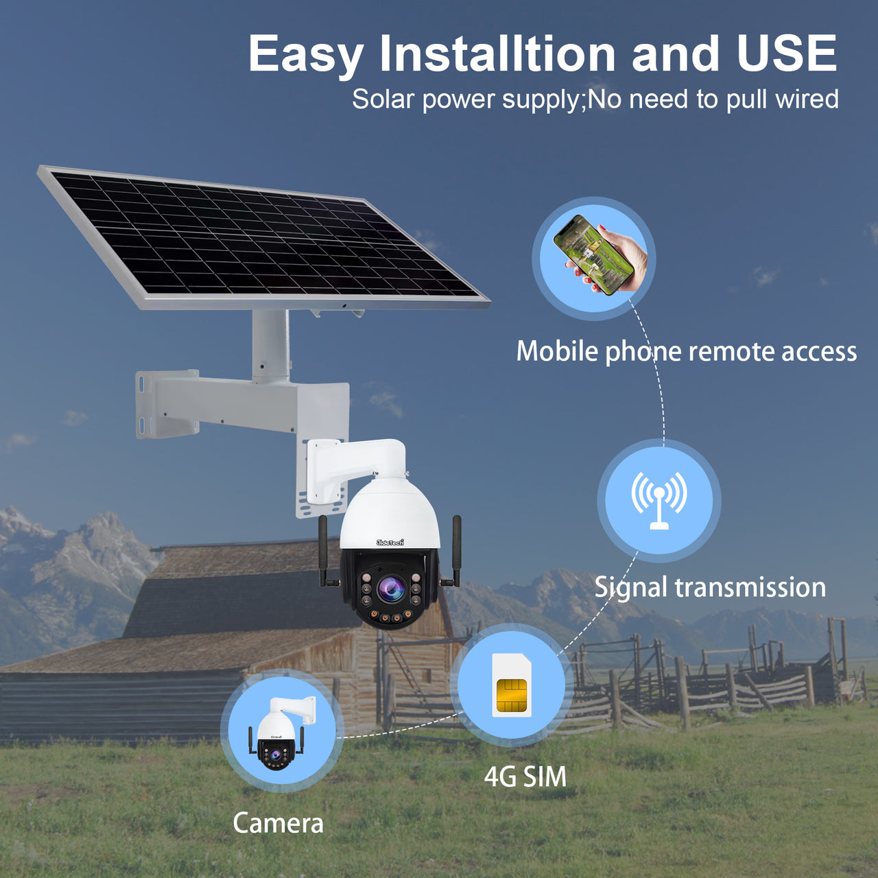 JideTech 2MP/5MP/8MP 20X 4G Solar Powered Security Camera(P10-20X-8MP4G)