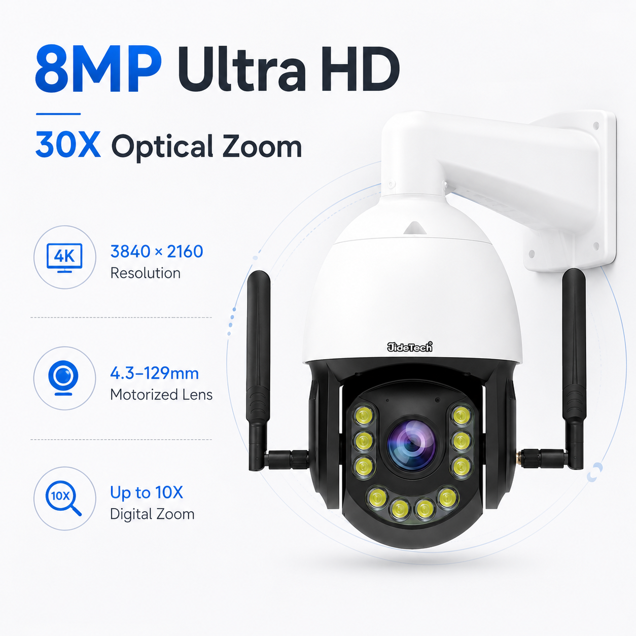 JideTech P22 8MP 30X Optical Zoom 4G LTE OpenVPN PTZ IP Camera