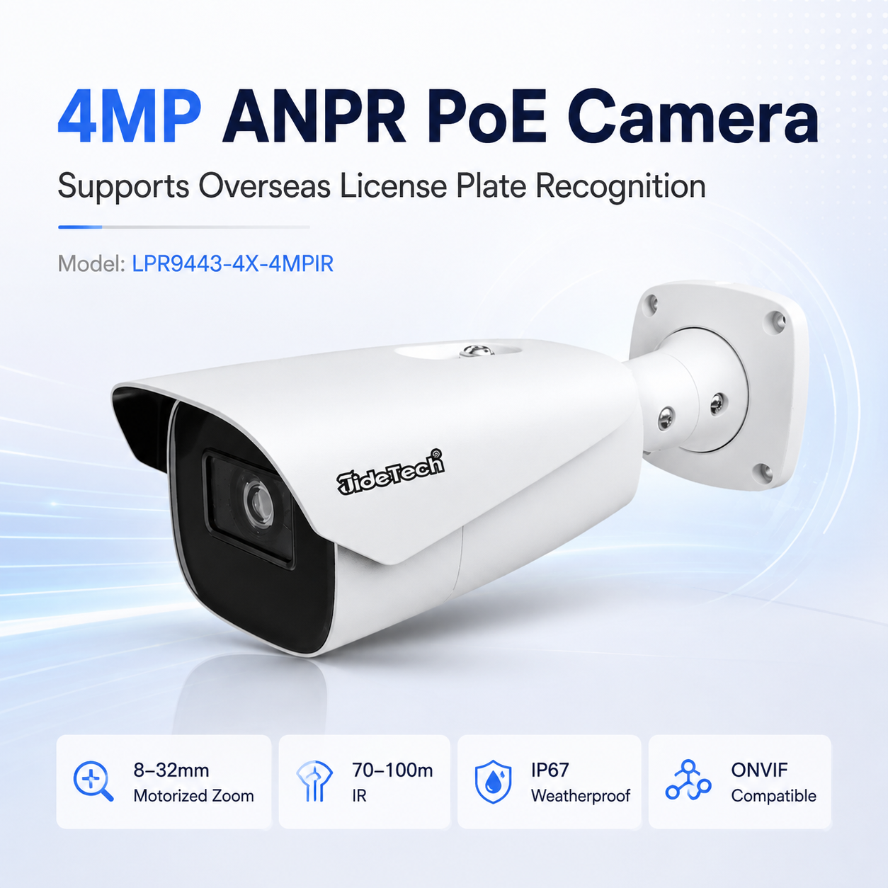 JideTech 4MP ANPR PoE Bullet Camera with 4X Motorized Zoom
