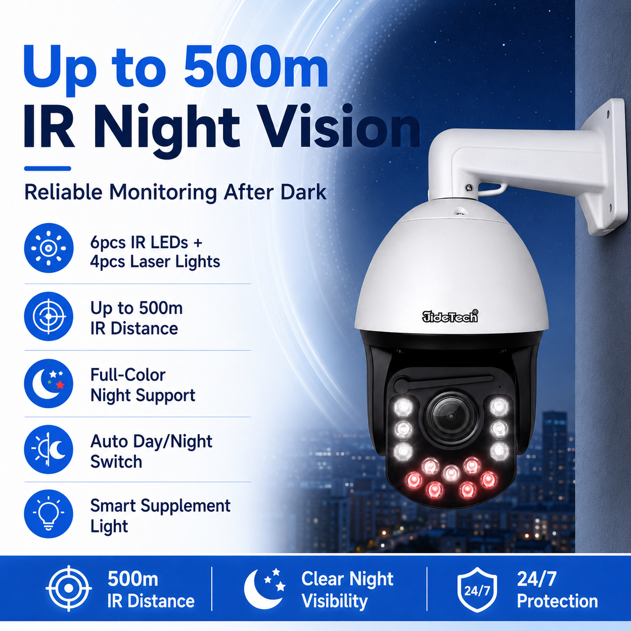 JideTech 5MP 30X Absolute Positioning PoE PTZ Camera with 500m IR Night Vision