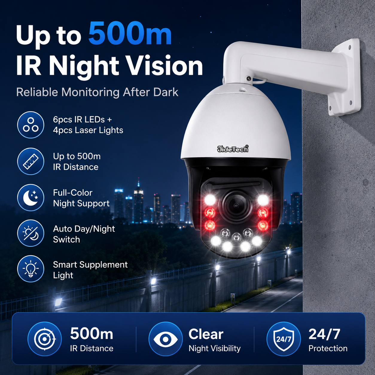 JideTech 8MP 36X Absolute Positioning PoE PTZ Camera with 500m IR Night Vision
