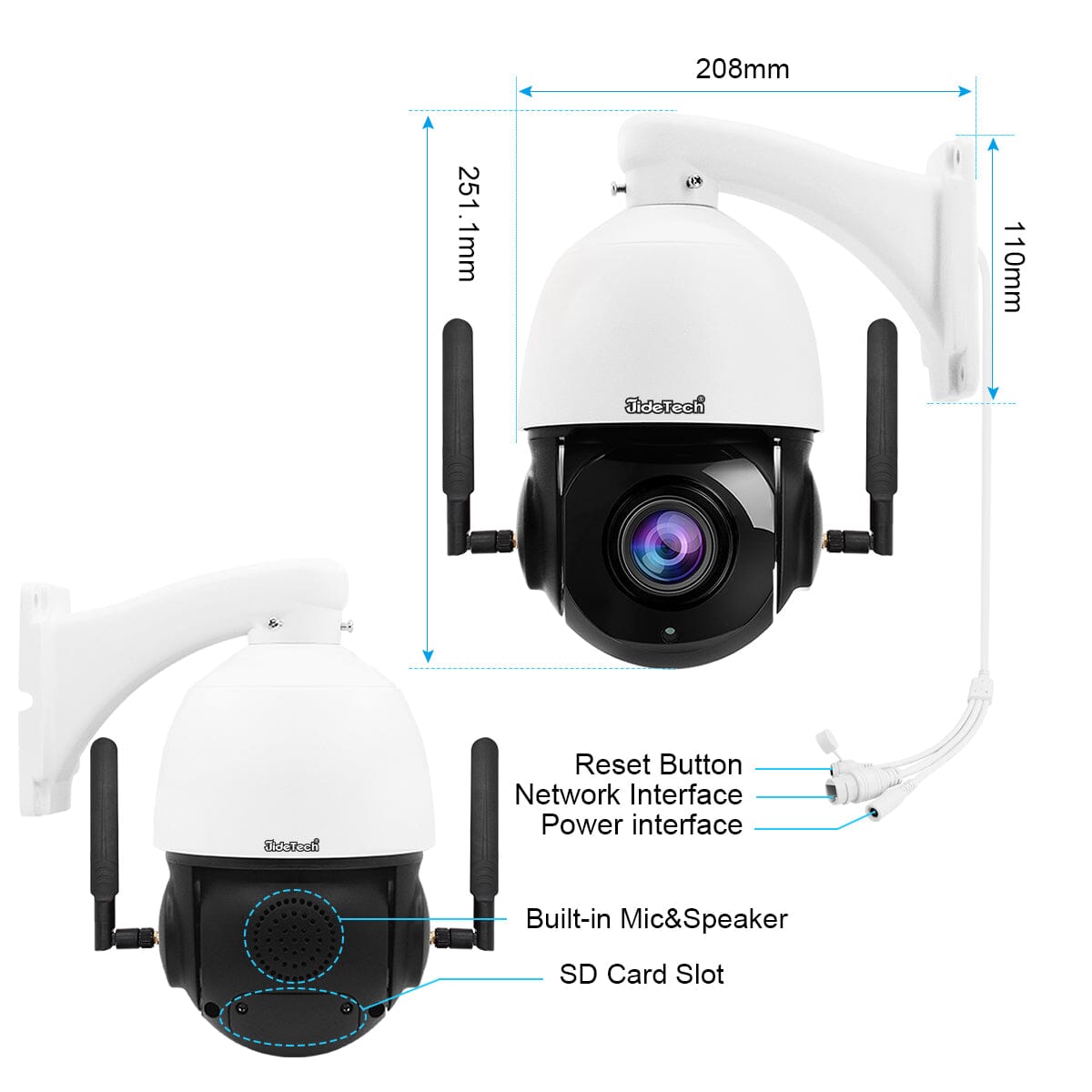 JideTech 5MP 20X Zoom Wi-Fi Waterproof PTZ Security Camera (P2-20X-5MP
