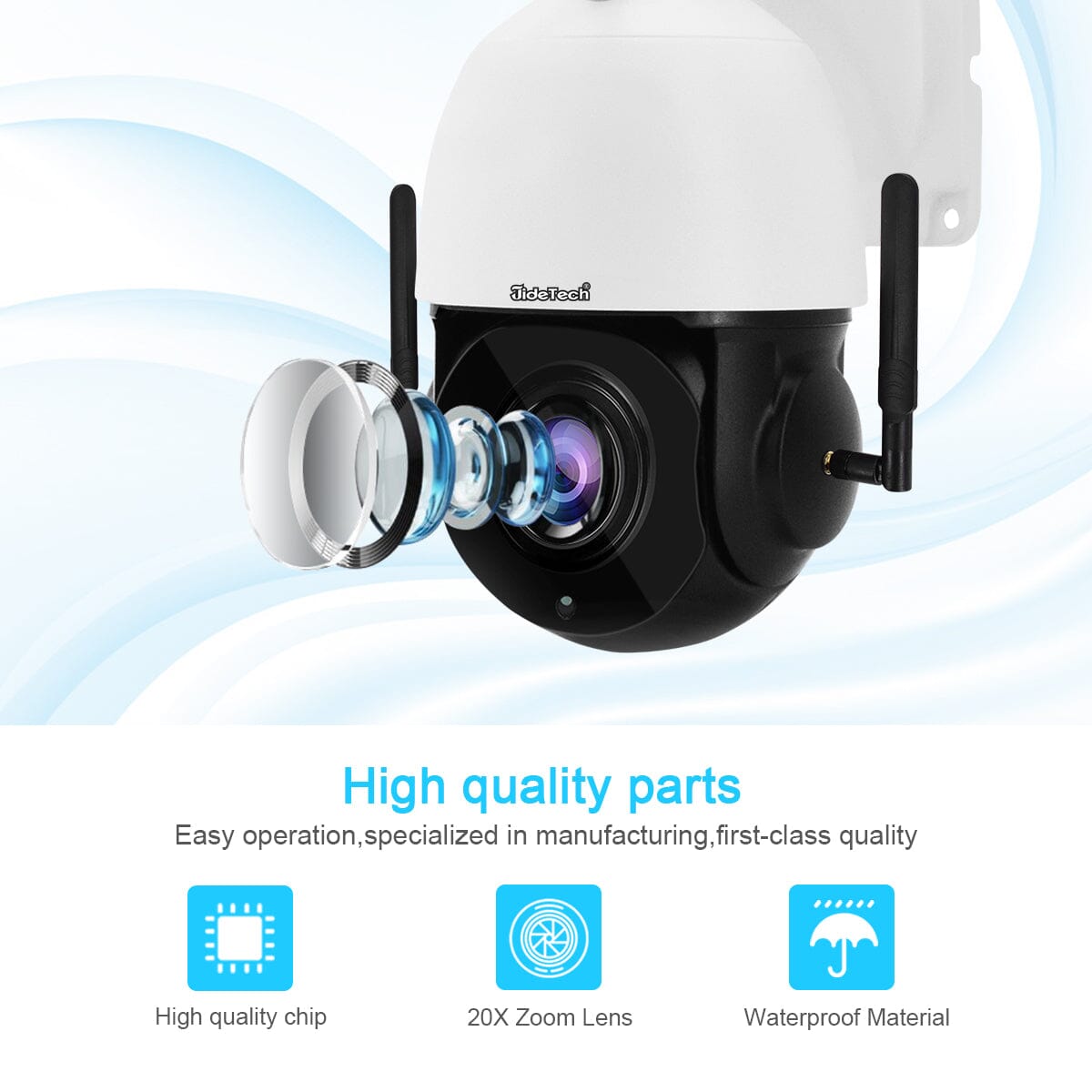 JideTech 5MP 20X Zoom Wi-Fi Waterproof PTZ Security Camera  (P2-20X-5MPW)