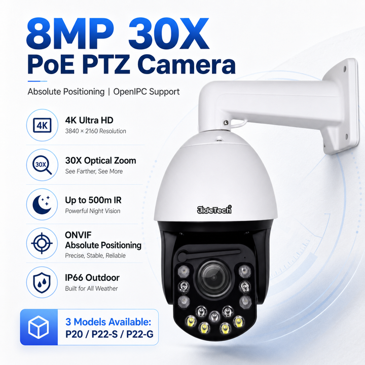 JideTech 8MP 30X Absolute Positioning PoE PTZ Camera with OpenIPC Support