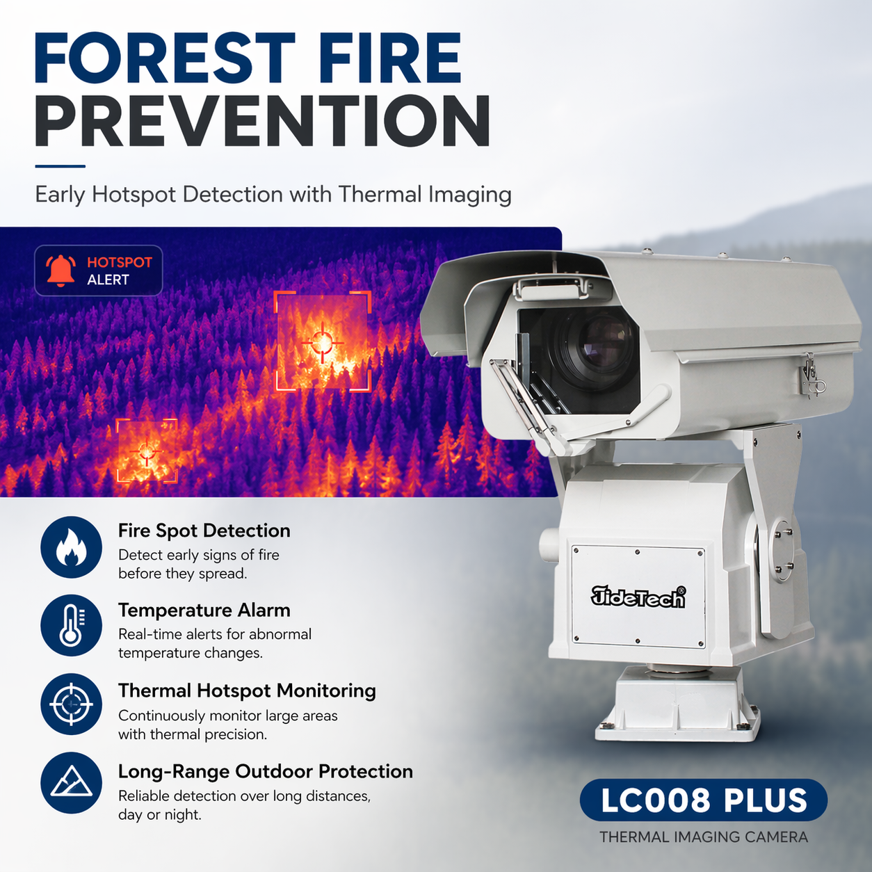 JideTech Heavy-Duty Dual-Spectrum Thermal PTZ Camera | 4MP / 5MP / 8MP 70X Zoom with 640×512 Thermal Imaging LC008 PLUS