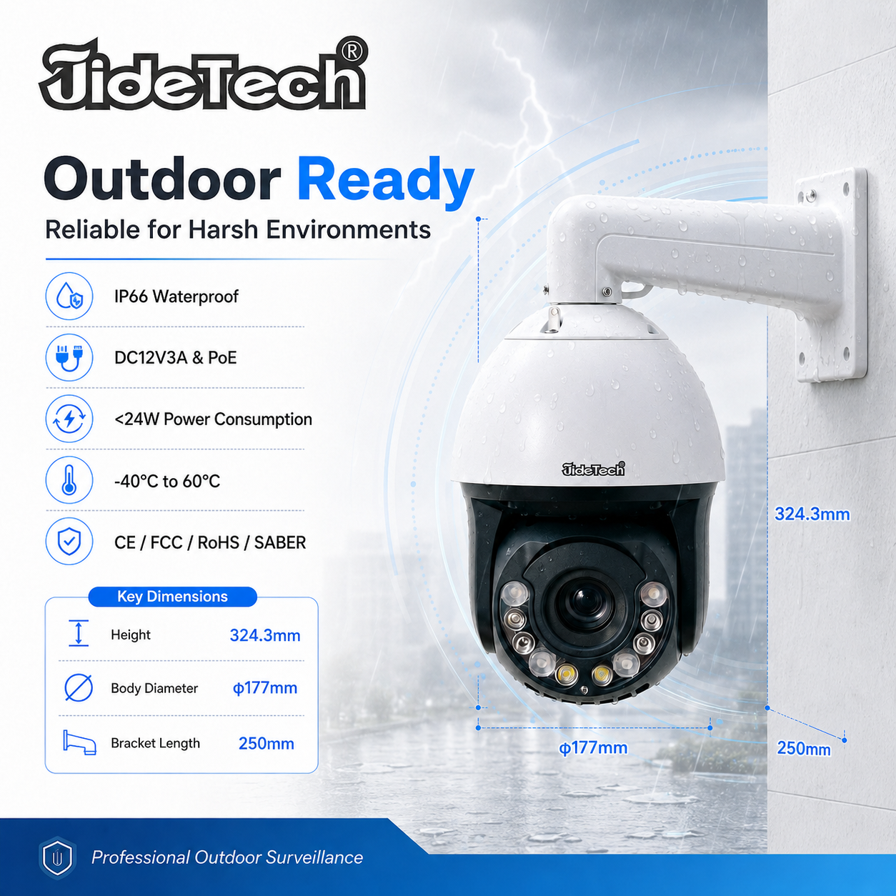 JideTech P22 PLUS 8MP 30X Starlight PoE PTZ IP Camera with ONVIF Absolute Positioning