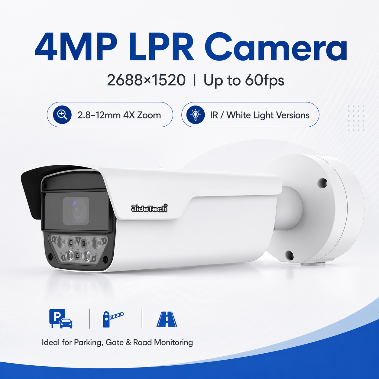 JideTech 4MP 60fps License Plate Recognition Camera | 2.8-12mm 4X Zoom | IR / White Light Versions