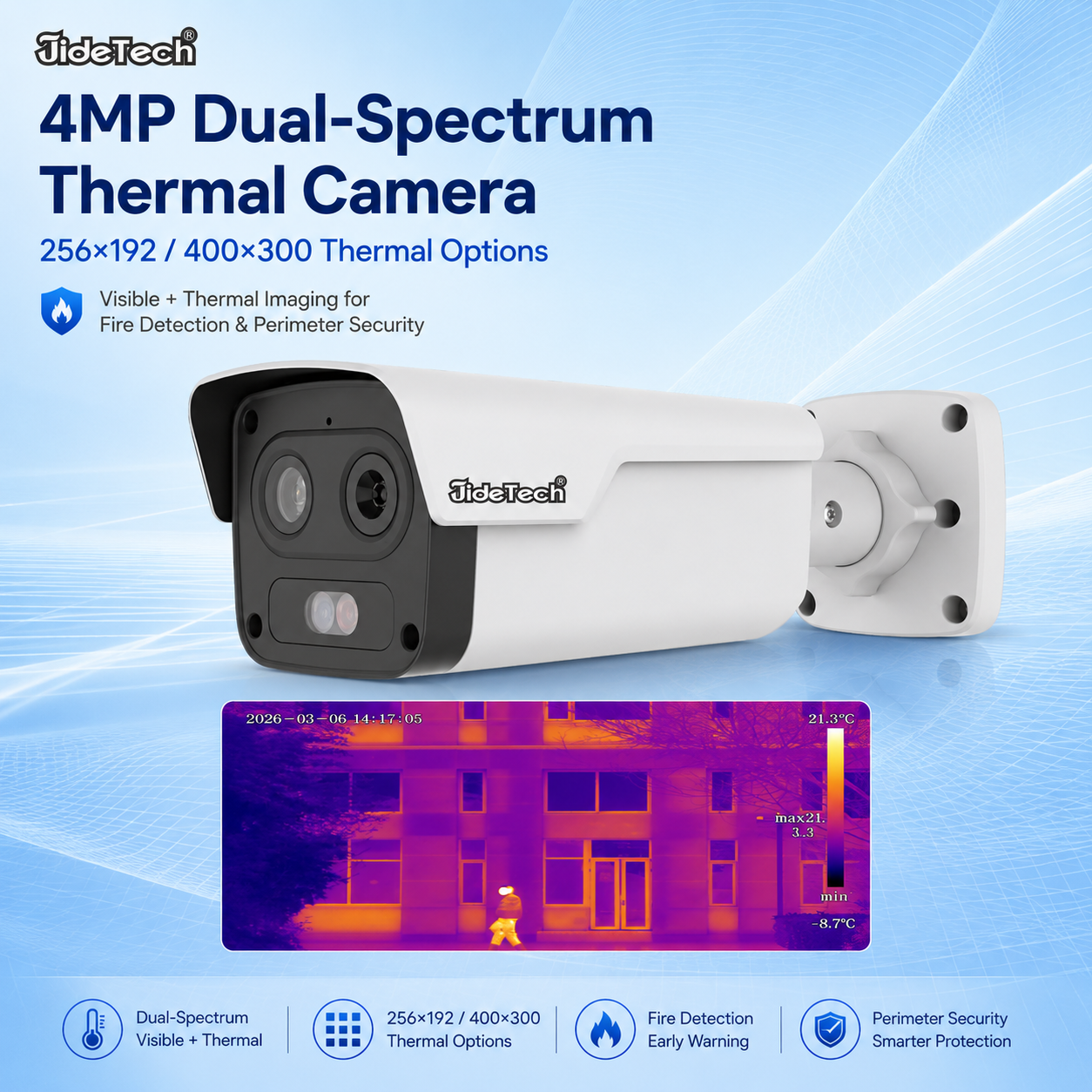 JideTech 4MP Dual-Spectrum Thermal Camera with 256×192 / 400×300 Thermal Options