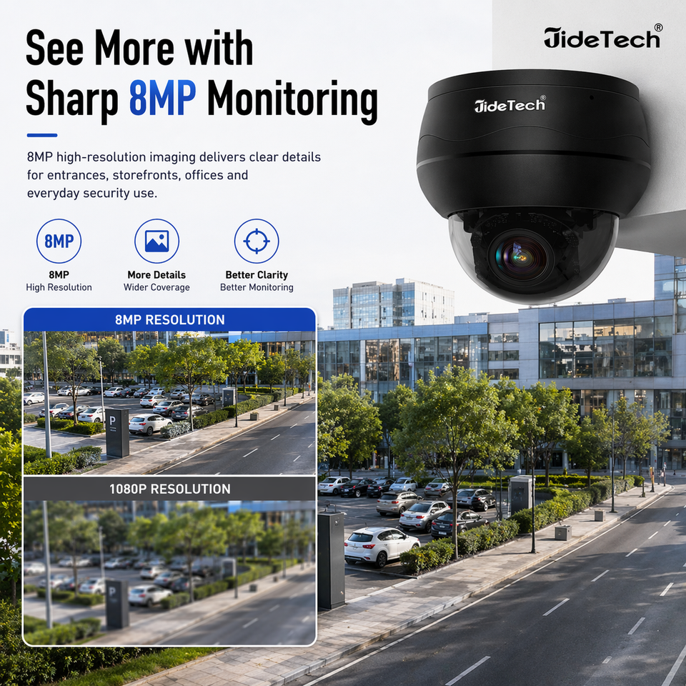 JideTech Mini 10X PTZ Camera 8MP 4K with Auto Tracking & Vehicle Detec