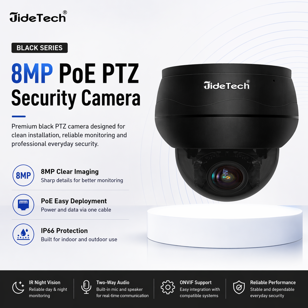 JideTech Mini 10X PTZ Camera 8MP 4K with Auto Tracking & Vehicle Detec