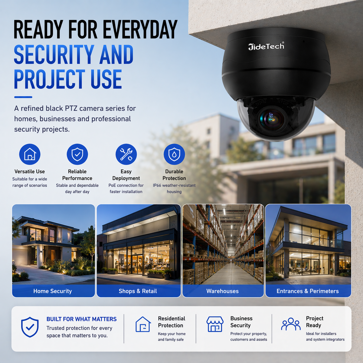 JideTech Mini 10X PTZ Camera 8MP 4K with Auto Tracking & Vehicle Detec