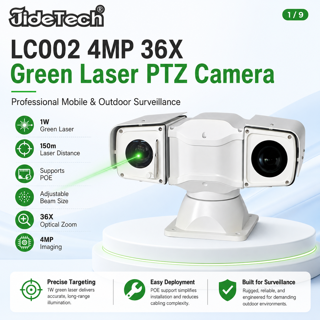 JideTech LC002 4MP 36X Zoom Green Laser PTZ Camera for Mobile Law Enforcement & Emergency Command