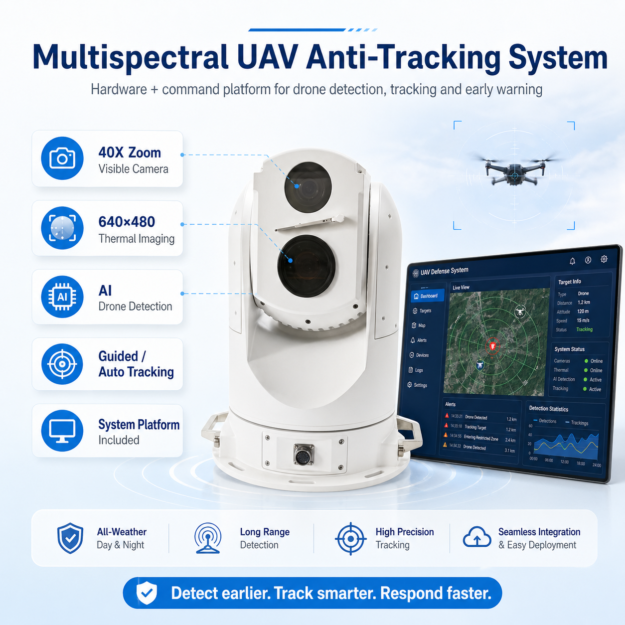 JideTech Multispectral UAV Anti-Tracking System with Custom Software Platform LC007