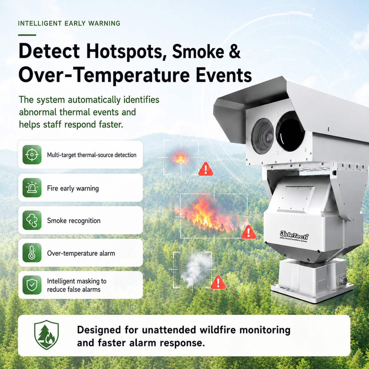 Fire Distant Camera 15km Forest Fire Detection Thermal PTZ Camera | JideTech LC012