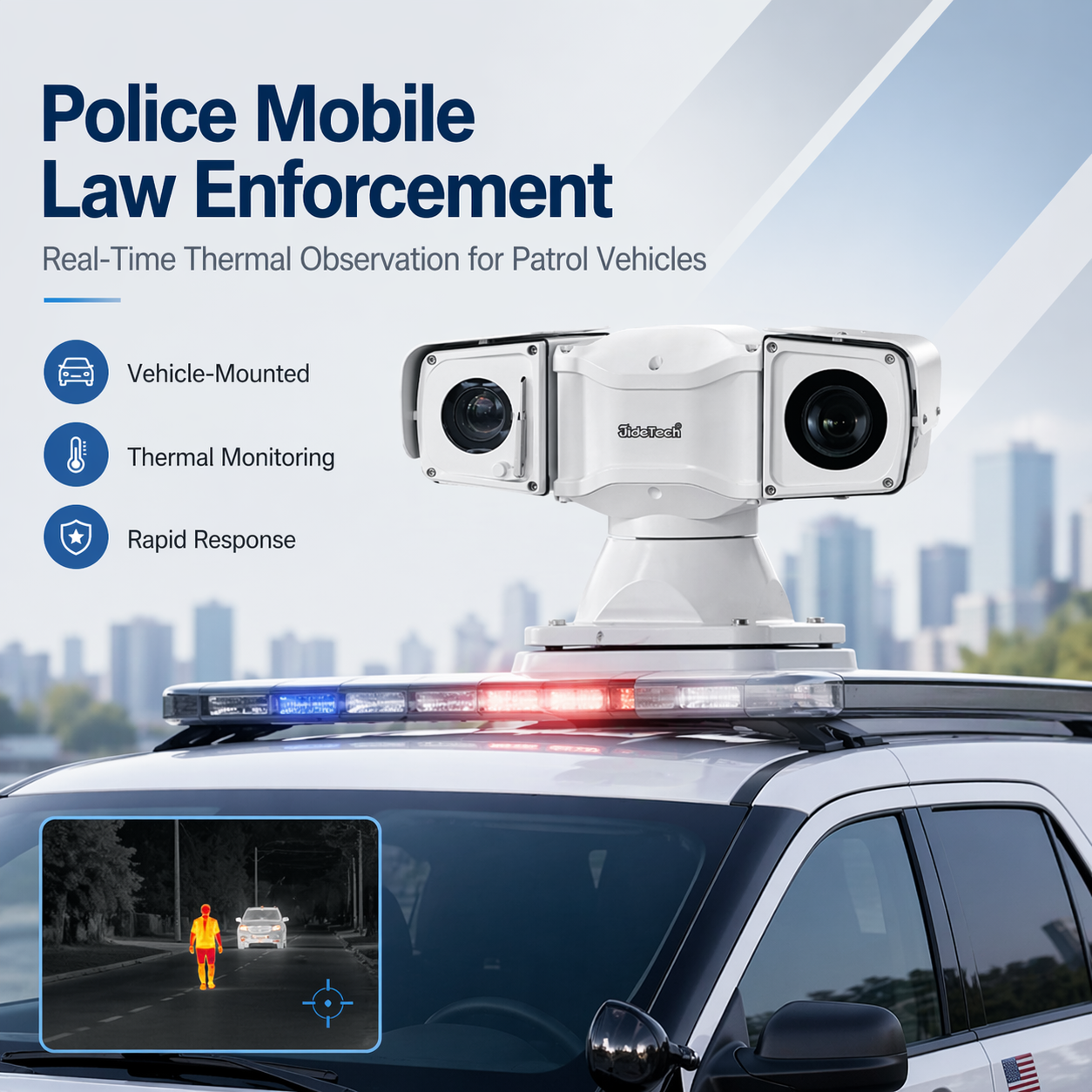 JideTech LC002 Vehicle-Mounted Thermal PTZ Camera, 4MP 40X Zoom, 640×512 Thermal Imaging, 50mm Lens