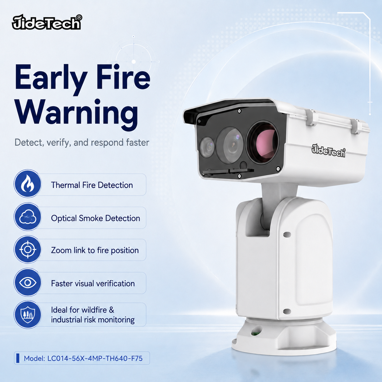 JideTech LC014 4MP 56X Thermal & Optical Bi-spectrum PTZ Camera 640×512 Thermal Forest Fire Detection