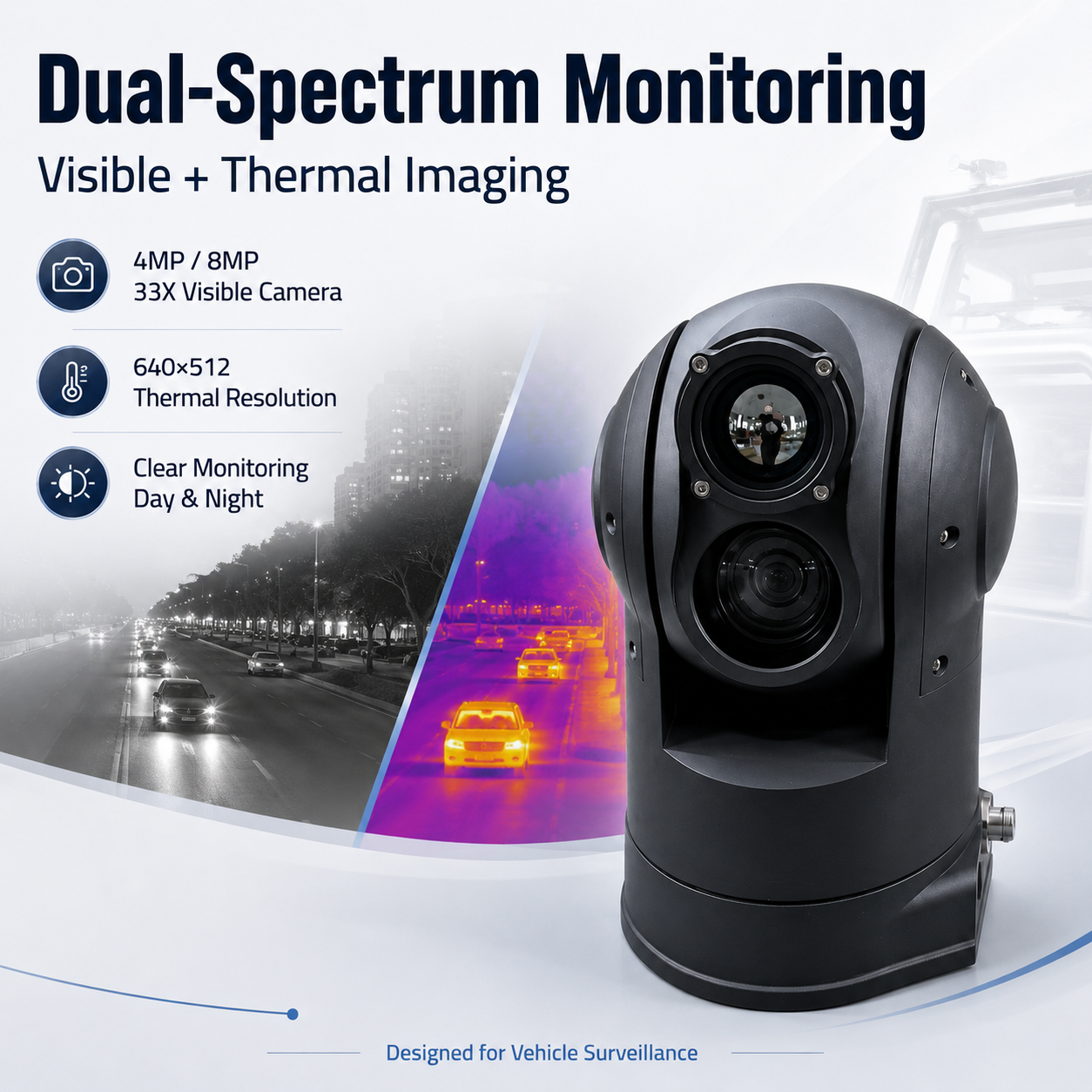 Vehicle-Mounted 640×512 Thermal PTZ Camera with Temperature Measurement LC001 | 4MP/8MP 33X Zoom