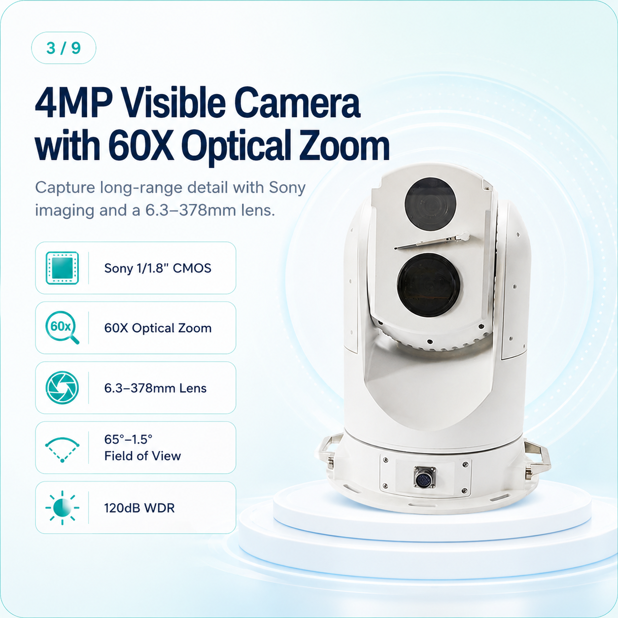 JideTech 4MP 60X Stabilized Thermal PTZ Camera with 640×512 Thermal Imaging & 1KM IR