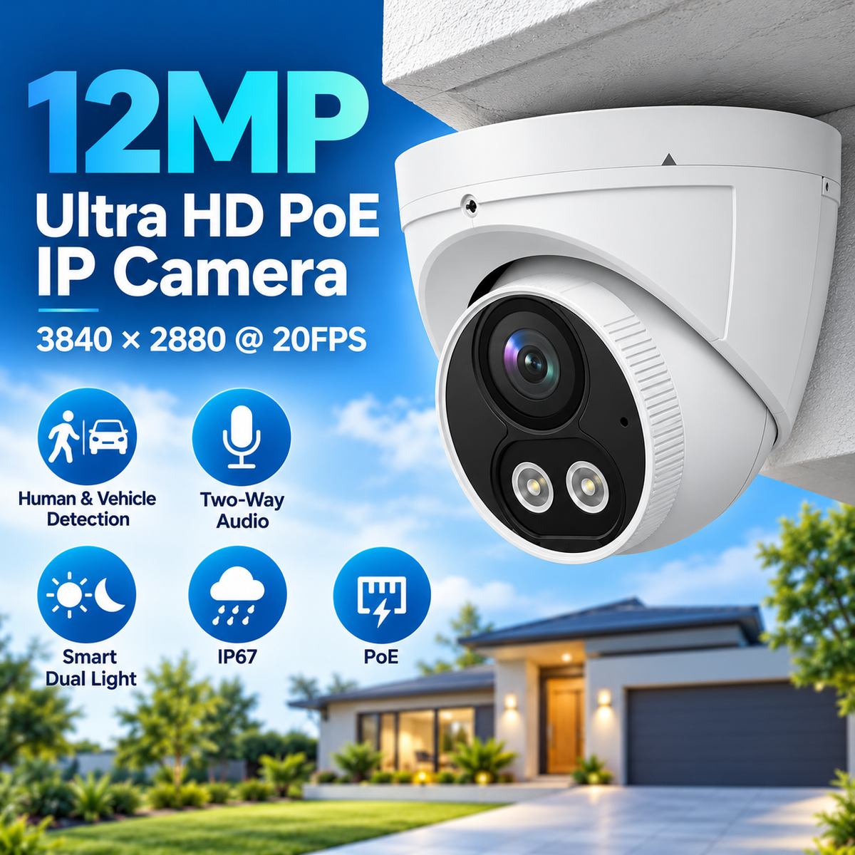 12MP 20FPS PoE IP Camera, Smart Dual Light, Human Vehicle Detection, ONVIF – IPC361CLB-12MP