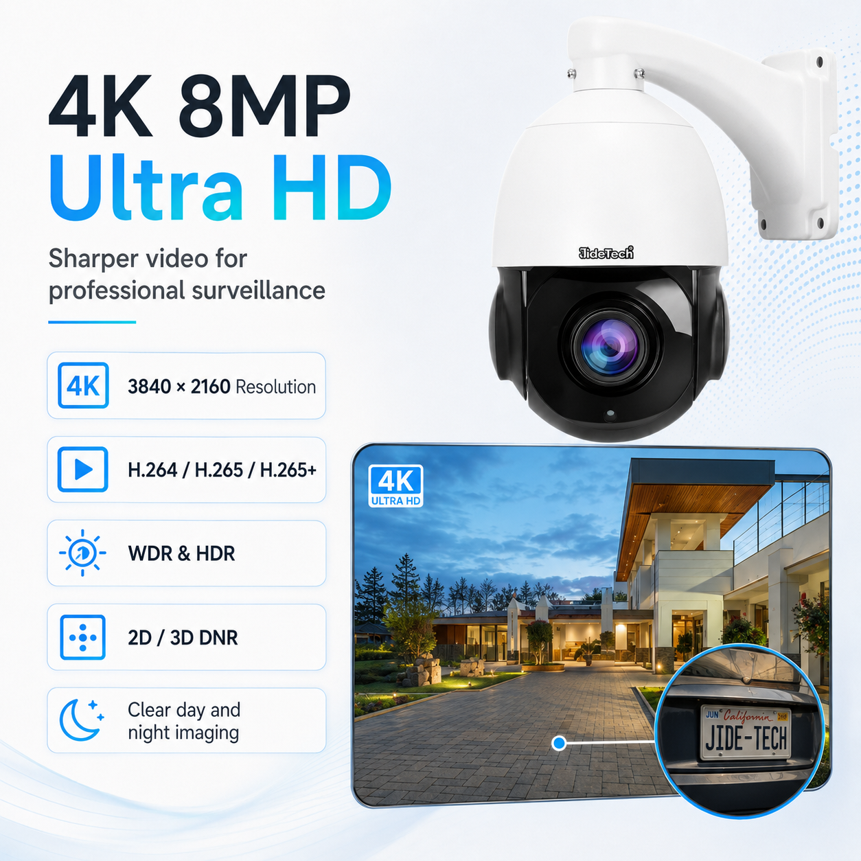 JideTech 8MP 20X ONVIF Absolute Positioning PoE PTZ Camera – P2 Series
