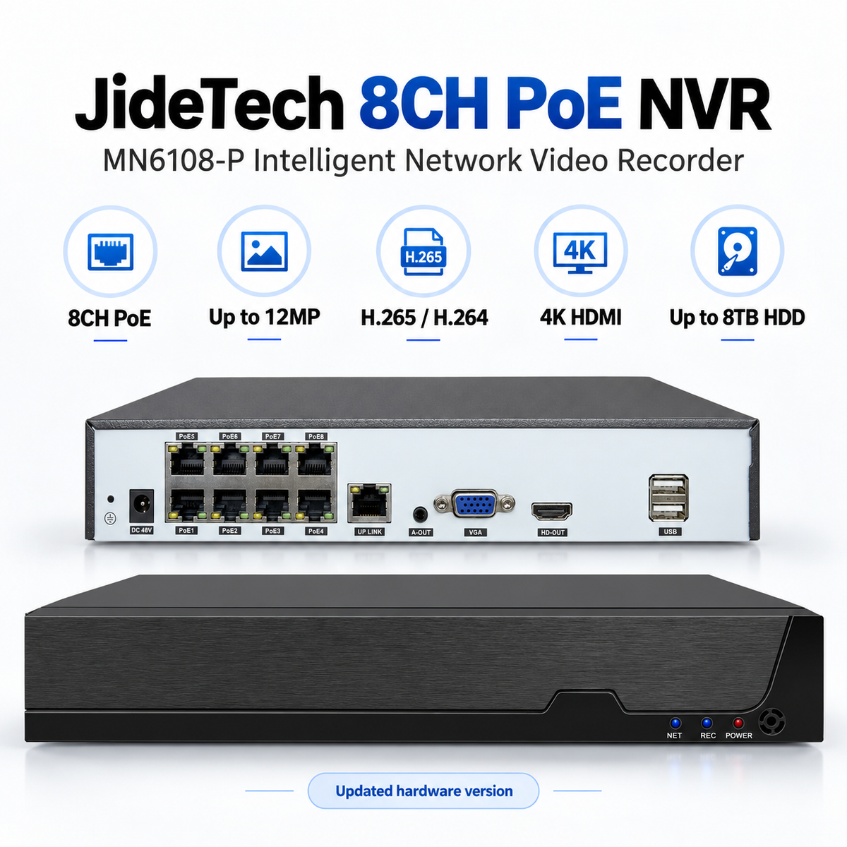 JideTech 8CH PoE NVR Intelligenter Netzwerk-Videorekorder (MN6108-P) 