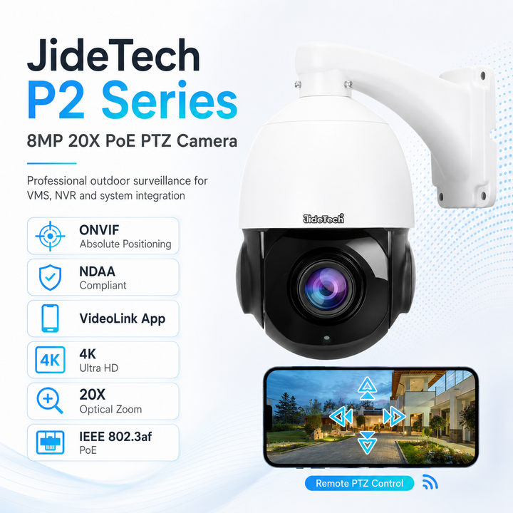 كاميرا مراقبة PTZ بدقة 8 ميجابكسل وتقريب 20X (P2-20X-8MP20) من JideTech 