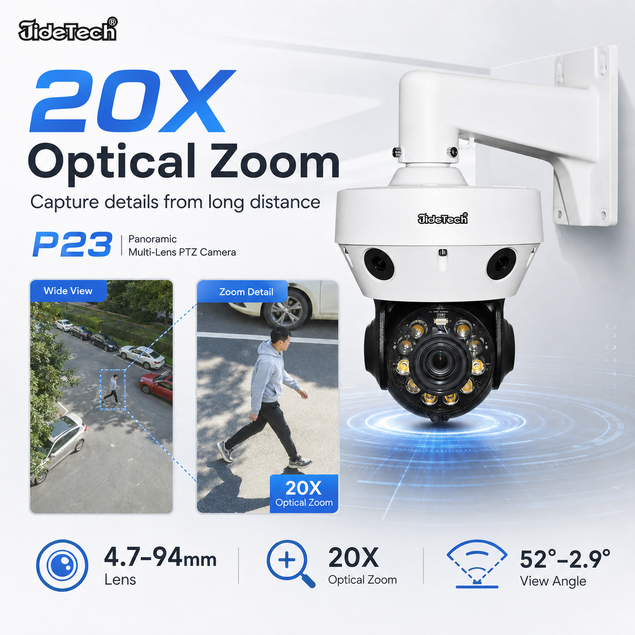 كاميرا JideTech 5MP Panoramic Smart Linkage متعددة المهام عالية السرعة PTZ (P23)