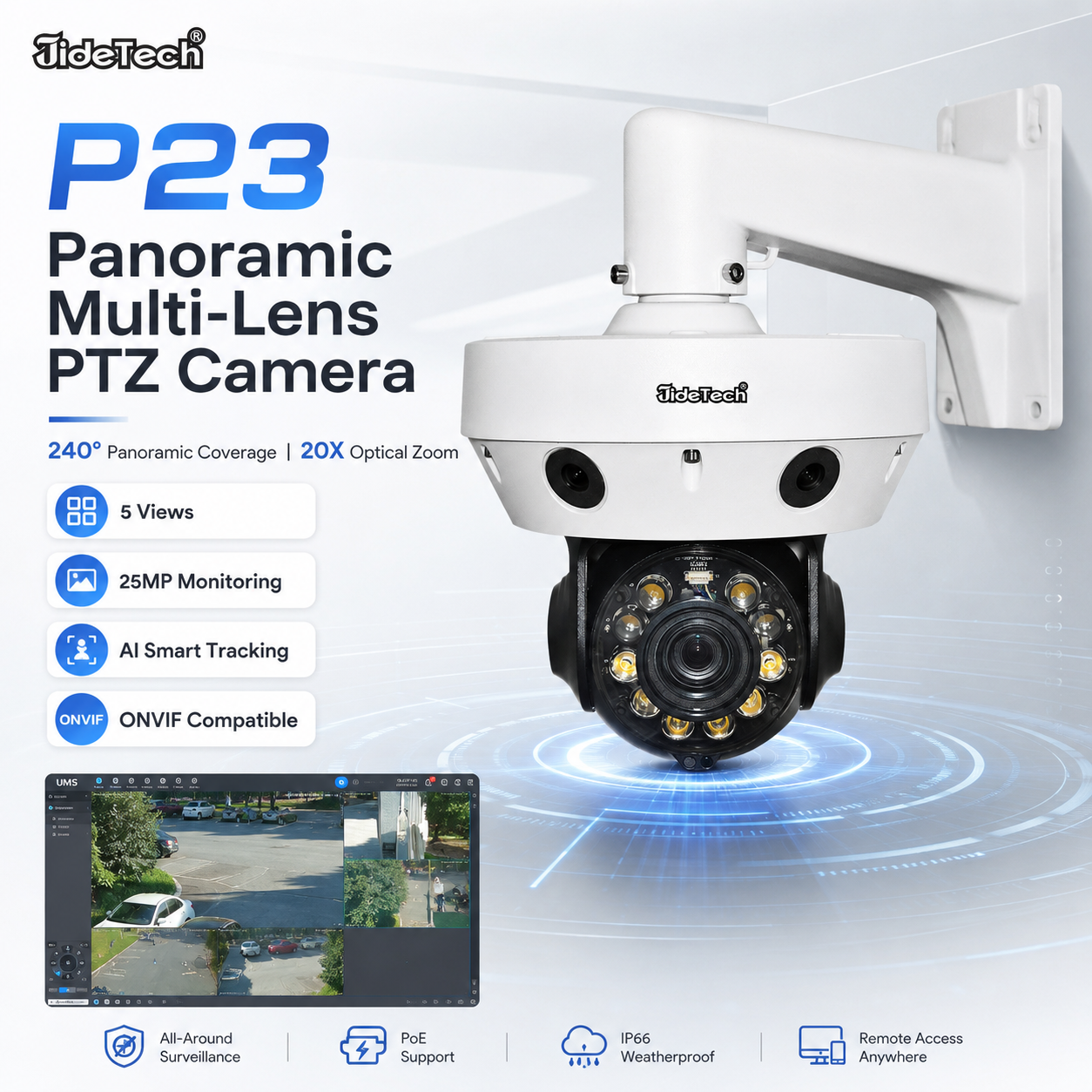 كاميرا JideTech 5MP Panoramic Smart Linkage متعددة المهام عالية السرعة PTZ (P23)