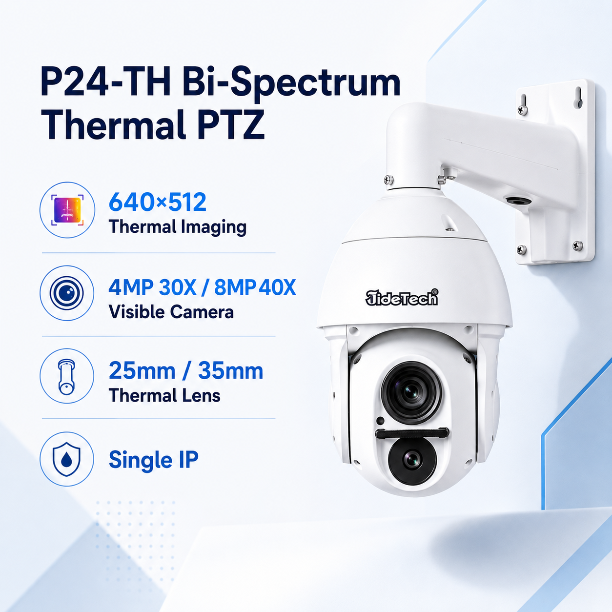 JideTech P24-TH Bi-Spectrum Thermal PTZ Camera | 640×512 Thermal + 4MP 30X / 8MP 40X