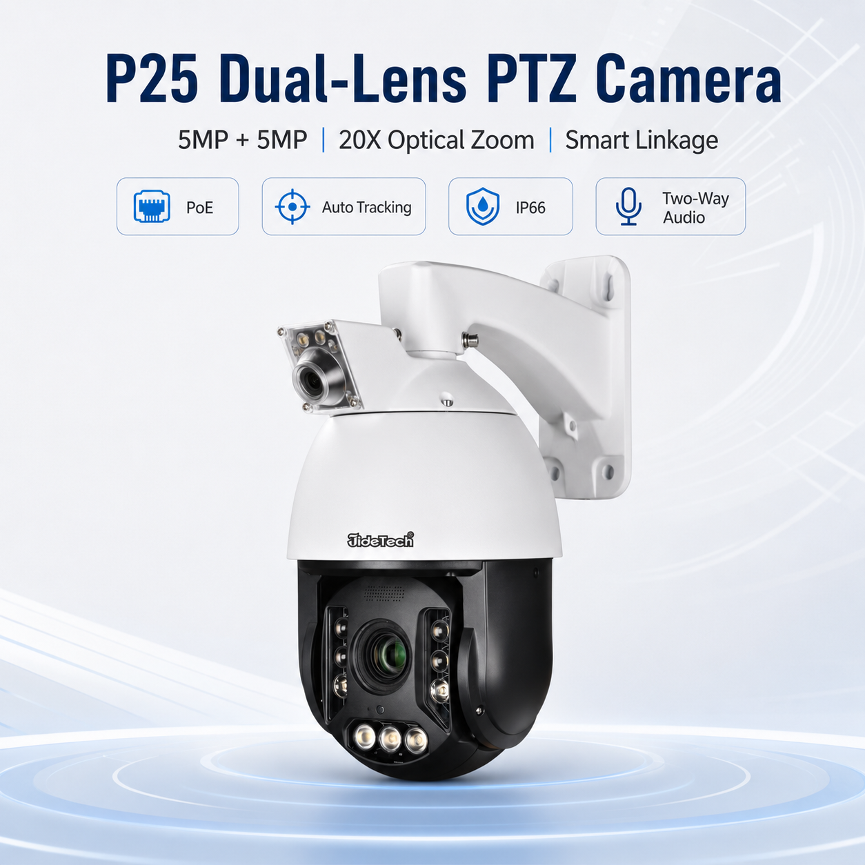 كاميرا أمان PTZ عالية السرعة بعدسة مزدوجة بدقة 5 ميجابكسل من JideTech، لون Vu Super Star-light (P25) 