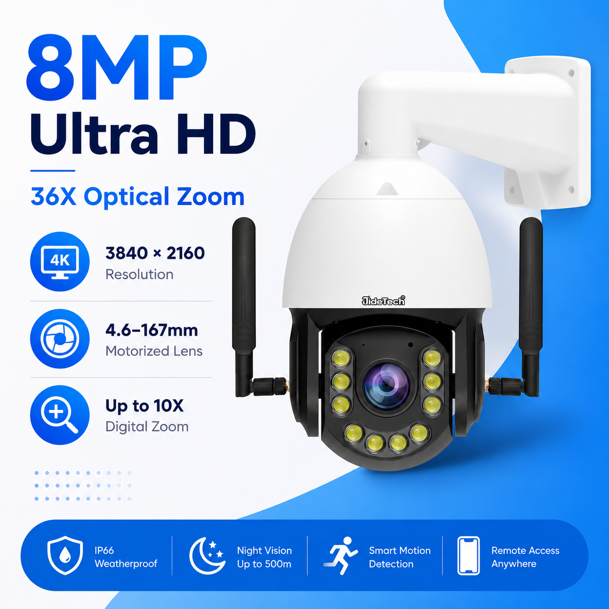JideTech P22 8MP 36X Optical Zoom 4G LTE OpenVPN PTZ Camera