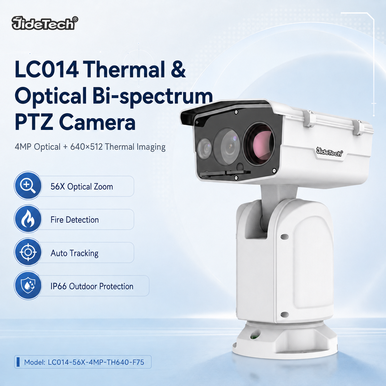 JideTech LC014 4MP 56X Thermal & Optical Bi-spectrum PTZ Camera 640×512 Thermal Forest Fire Detection