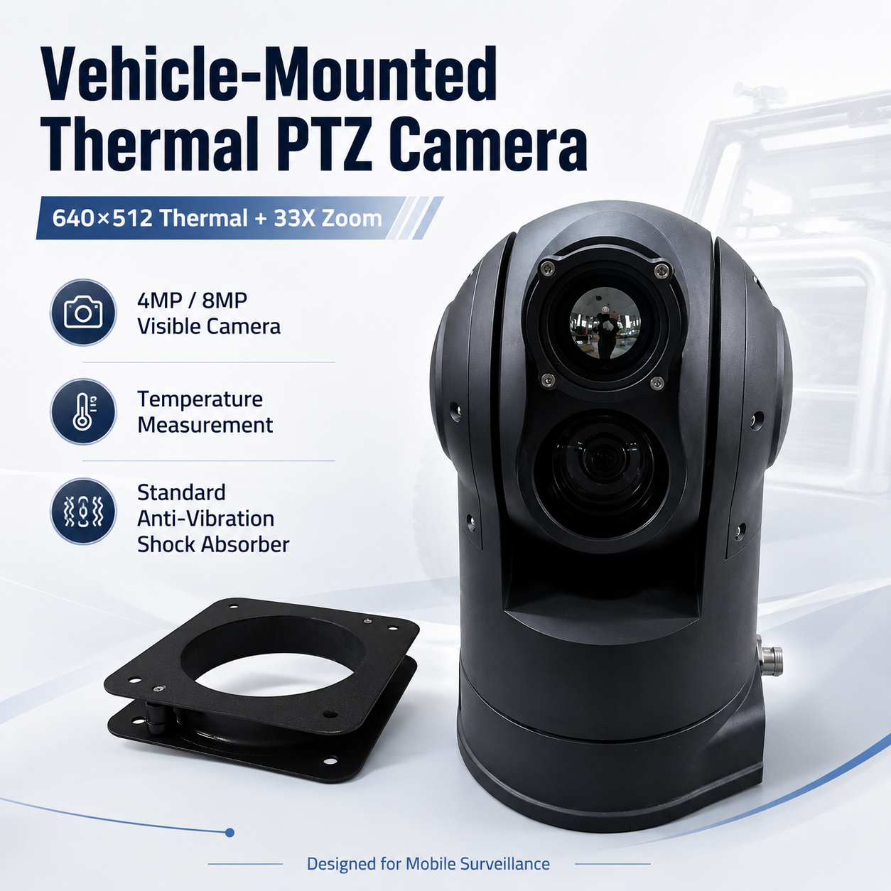 Vehicle-Mounted 640×512 Thermal PTZ Camera with Temperature Measurement LC001 | 4MP/8MP 33X Zoom