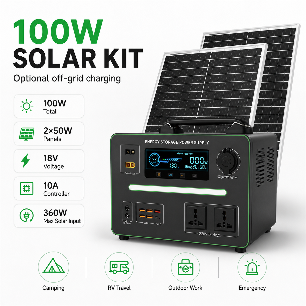 600W Portable Power Station 576Wh LiFePO4 with Optional 100W Solar Panel Kit