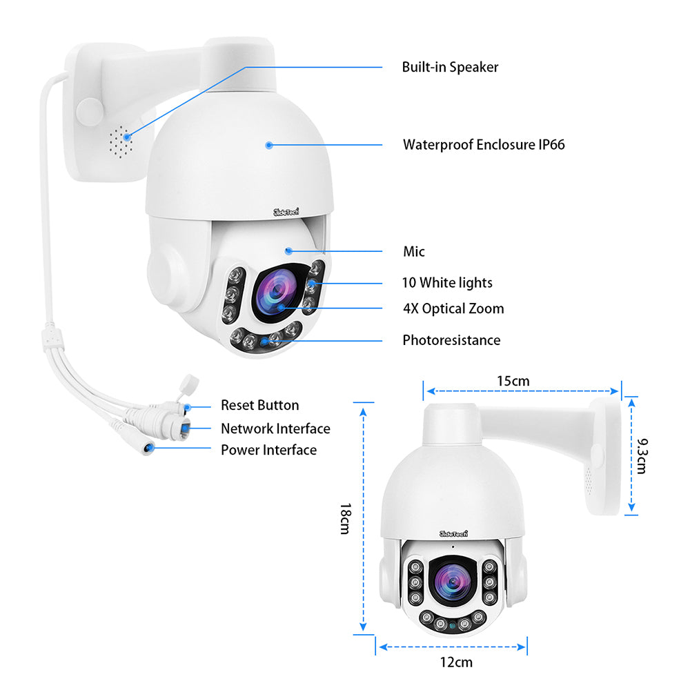 JideTech POE 5MP PTZ IP Camera Human Detection (P14-5X-5MP)