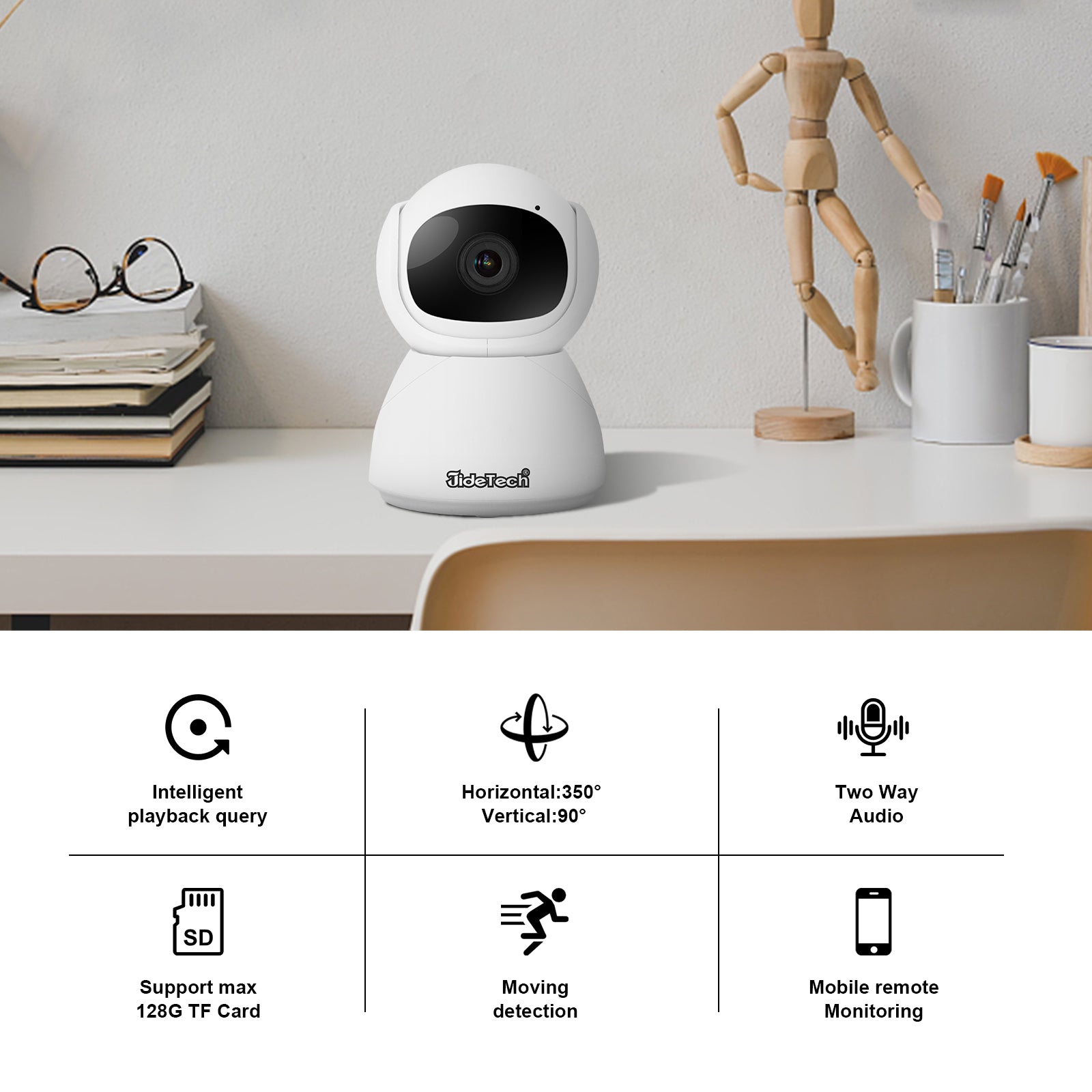 JideTech 1080P WiFi IP Camera Wireless Motion Detection Security Camera Two way Audio Indoor PTZ Camera